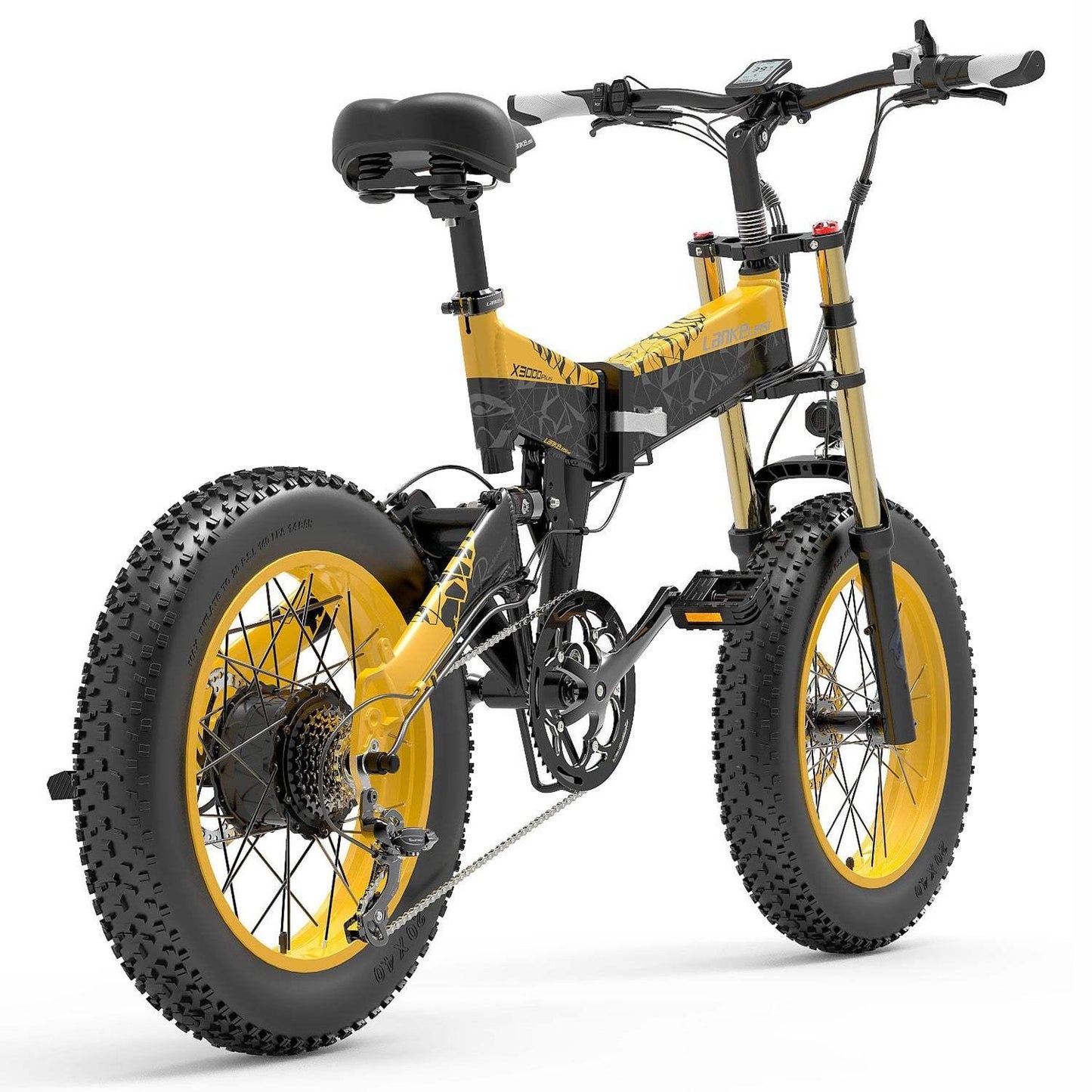 Lankeleisi X3000 Plus 1000W 20" Fat Bike Dual Crown Fork Foldable E-Mountain Bike 17.5Ah 25 Mph 80 Miles - Buybestgear UK